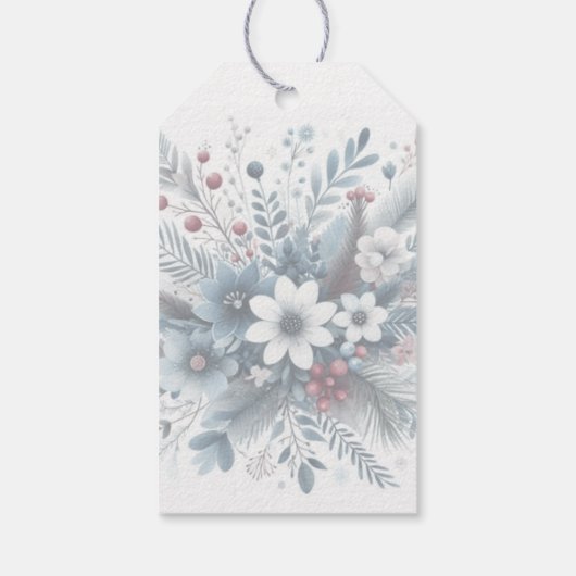 Classy Dark Teal Blue Red Floral Holiday Wreath Cadeaulabel (Achterkant)