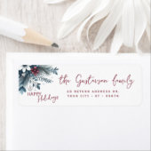 Classy Dark Teal Blue Red Floral Holiday Wreath Etiket (Insitu)