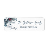 Classy Dark Teal Blue Red Floral Holiday Wreath Etiket (Voorkant)