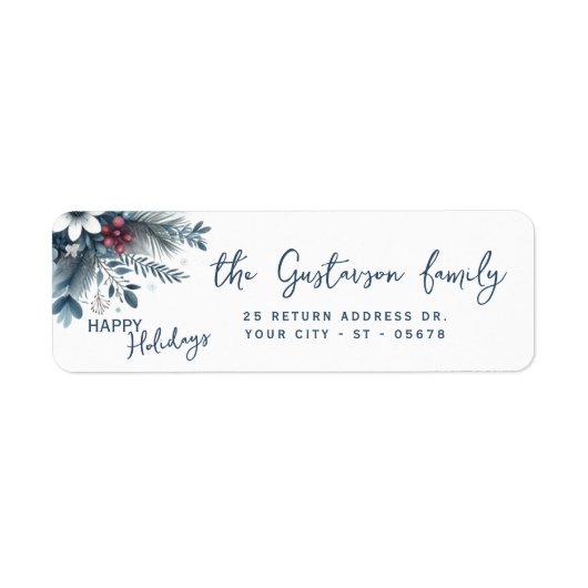 Classy Dark Teal Blue Red Floral Holiday Wreath Etiket (Voorkant)