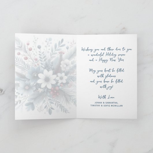 Classy Dark Teal Blue Red Floral Holiday Wreath Feestdagen Kaart (Binnen)