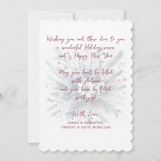 Classy Dark Teal Blue Red Floral Holiday Wreath Feestdagenkaart (Achterkant)