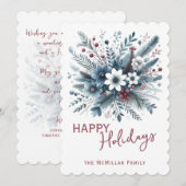 Classy Dark Teal Blue Red Floral Holiday Wreath Feestdagenkaart (Voorkant / Achterkant)