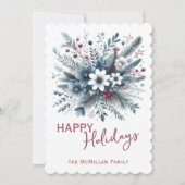 Classy Dark Teal Blue Red Floral Holiday Wreath Feestdagenkaart (Voorkant)