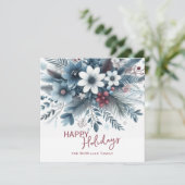 Classy Dark Teal Blue Red Floral Holiday Wreath Feestdagenkaart (Staand voorkant)