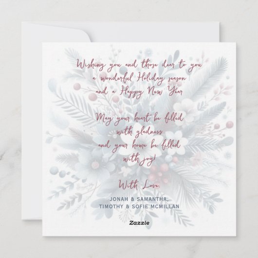 Classy Dark Teal Blue Red Floral Holiday Wreath Feestdagenkaart (Achterkant)