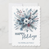 Classy Dark Teal Blue Red Floral Holiday Wreath Feestdagenkaart (Voorkant)