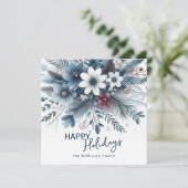 Classy Dark Teal Blue Red Floral Holiday Wreath Feestdagenkaart (Staand voorkant)