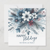 Classy Dark Teal Blue Red Floral Holiday Wreath Feestdagenkaart (Voorkant)