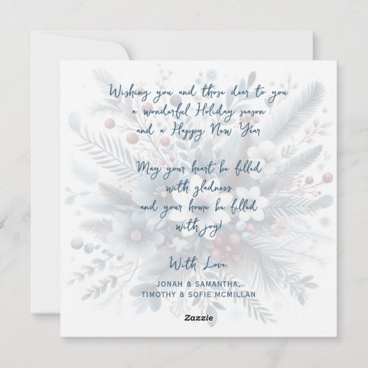 Classy Dark Teal Blue Red Floral Holiday Wreath Feestdagenkaart (Achterkant)