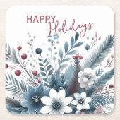 Classy Dark Teal Blue Red Floral Holiday Wreath Kartonnen Onderzetters (Voorkant)