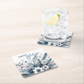 Classy Dark Teal Blue Red Floral Holiday Wreath Kartonnen Onderzetters (Insitu)