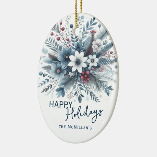 Classy Dark Teal Blue Red Floral Holiday Wreath Keramisch Ornament (Links)