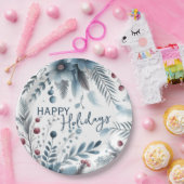 Classy Dark Teal Blue Red Floral Holiday Wreath Papieren Bordje (Feest)