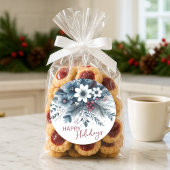 Classy Dark Teal Blue Red Floral Holiday Wreath Ronde Sticker