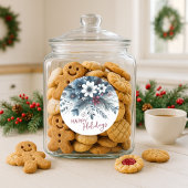 Classy Dark Teal Blue Red Floral Holiday Wreath Ronde Sticker