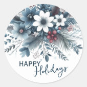 Classy Dark Teal Blue Red Floral Holiday Wreath Ronde Sticker (Voorkant)