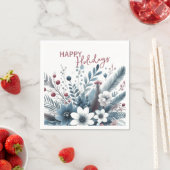 Classy Dark Teal Blue Red Floral Holiday Wreath Servet (Insitu)