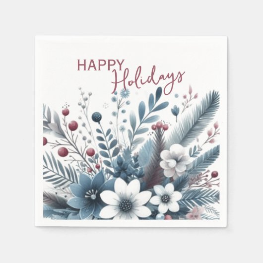 Classy Dark Teal Blue Red Floral Holiday Wreath Servet (Voorkant)