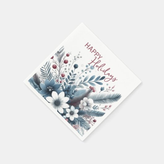 Classy Dark Teal Blue Red Floral Holiday Wreath Servet (Hoek)