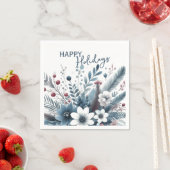 Classy Dark Teal Blue Red Floral Holiday Wreath Servet (Insitu)