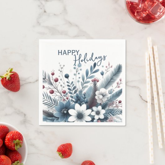 Classy Dark Teal Blue Red Floral Holiday Wreath Servet (Insitu)