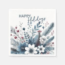 Classy Dark Teal Blue Red Floral Holiday Wreath Servet