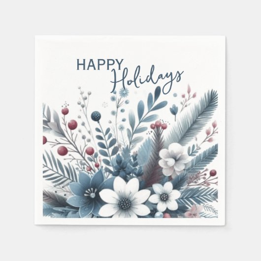 Classy Dark Teal Blue Red Floral Holiday Wreath Servet (Voorkant)