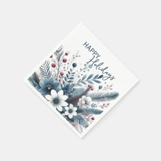 Classy Dark Teal Blue Red Floral Holiday Wreath Servet (Hoek)