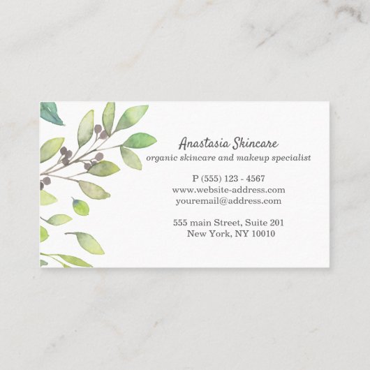Classy Day Spa en Salon Green Foliage waterverf Visitekaartje (Achterkant)