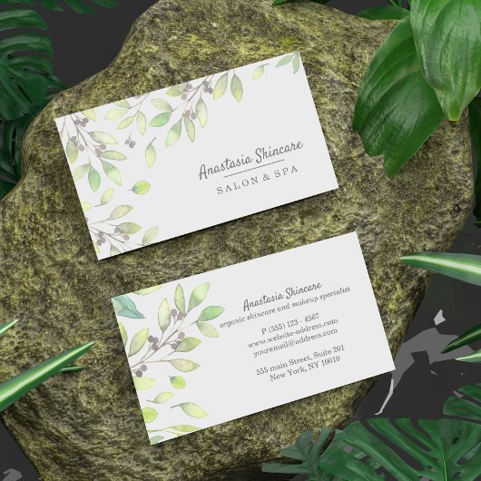 Classy Day Spa en Salon Green Foliage waterverf Visitekaartje