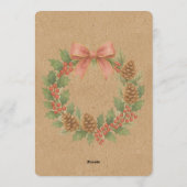 Classy december krans met roze boog Waterverf Feestdagenkaart (Achterkant)