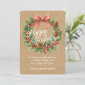 Classy december krans met roze boog Waterverf Feestdagenkaart (Staand voorkant)