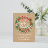 Classy december krans met roze boog Waterverf Feestdagenkaart (Staand voorkant)