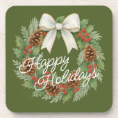 Classy december krans met witte boog vakantie bier onderzetter (Voorkant)