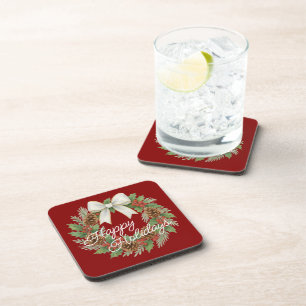Classy december krans met witte boog vakantie bier onderzetter