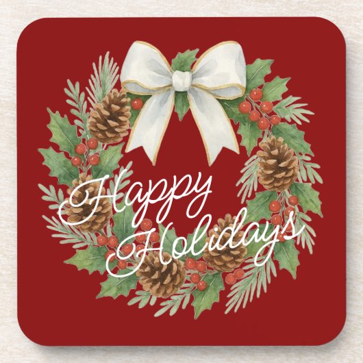 Classy december krans met witte boog vakantie bier onderzetter (Voorkant)