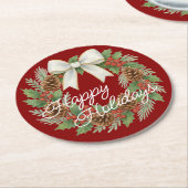 Classy december krans met witte boog vakantie ronde kartonnen onderzetter (Gebogen)