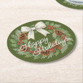 Classy december krans met witte boog vakantie ronde kartonnen onderzetter (Gebogen)