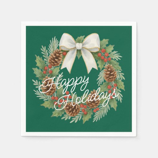 Classy december krans met witte boog vakantie servet (Voorkant)