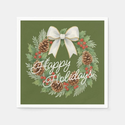 Classy december krans met witte boog vakantie servet (Voorkant)