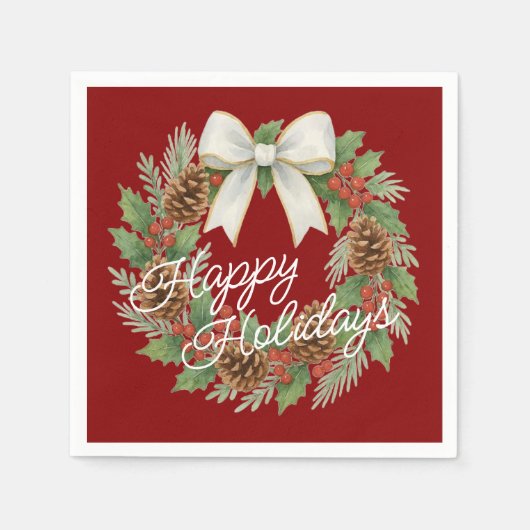 Classy december krans met witte boog vakantie servet (Voorkant)