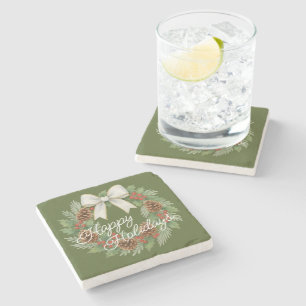 Classy december krans met witte boog vakantie stenen onderzetter