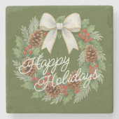 Classy december krans met witte boog vakantie stenen onderzetter (Voorkant)