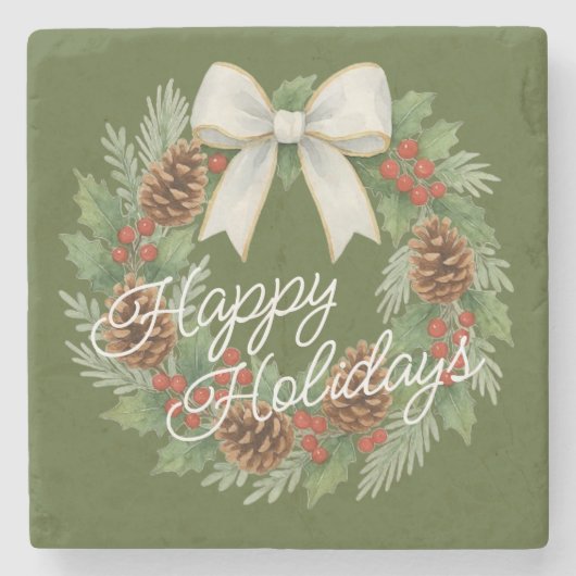 Classy december krans met witte boog vakantie stenen onderzetter (Voorkant)