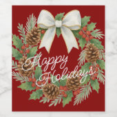 Classy december krans met witte boog vakantie wijn etiket (Enkel label)