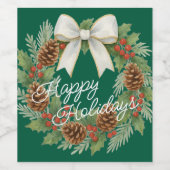 Classy december krans met witte boog vakantie wijn etiket (Enkel label)