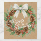 Classy december krans met witte boog vakantie wijn etiket (Enkel label)