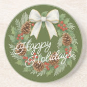 Classy december krans met witte boog vakantie zandsteen onderzetter (Voorkant)