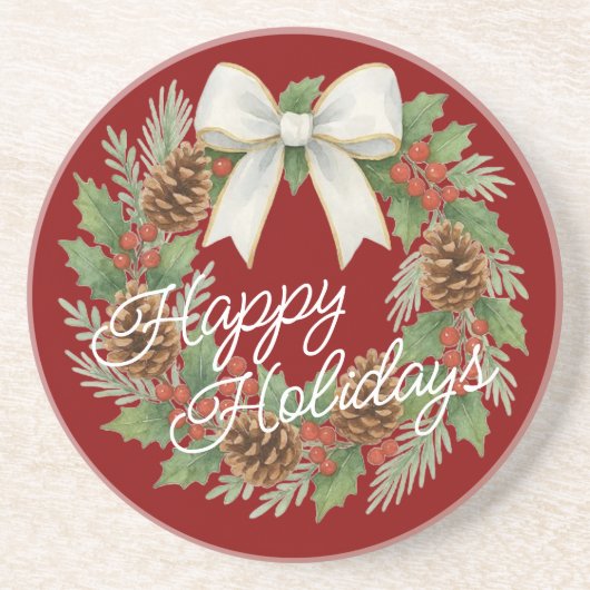 Classy december krans met witte boog vakantie zandsteen onderzetter (Voorkant)